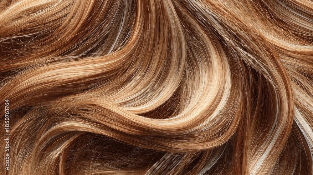 Naklejka premium Highlighted hair texture background with smooth flowing strands, natural shine, and soft color gradients, ideal for beauty, salon, fashion, hair care, and cosmetic design concept