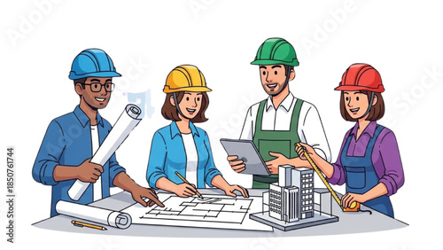 Group of architects collaborating on a building project