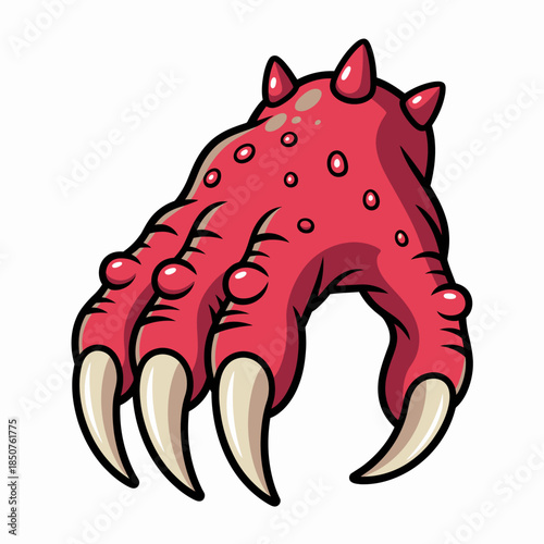 A cartoon-style monster claw featuring spikes and vibrant colors, showcasing a fierce and intimidating look that captures the essence of fantasy and imagination.