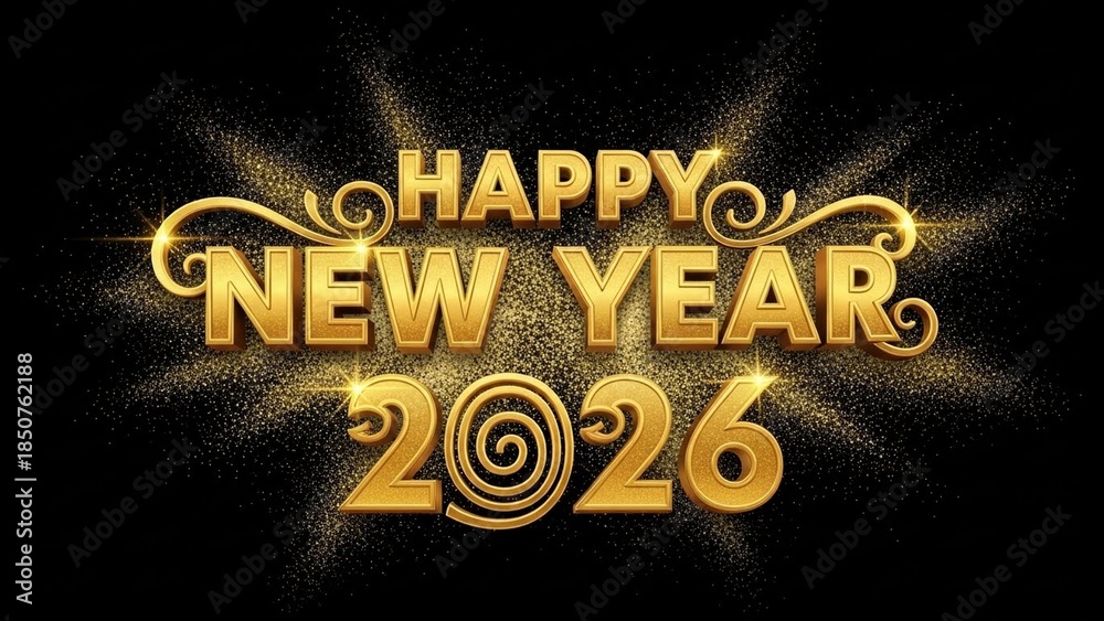 Fototapeta premium Happy New Year 2026, bold festive typography, isolated on clean background, premium gold style, high resolution