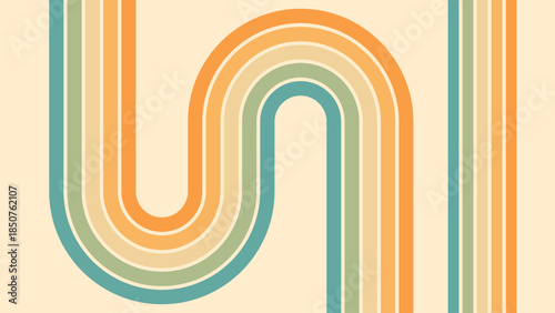 Abstract background of rainbow groovy Wavy Line design in 1970s Hippie Retro style. Vector pattern ready to use for cloth, textile, wrap and other.