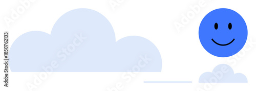 Positivity concept. Minimalist design a smiling blue circle and soft clouds evokes optimism and happiness. Positivity in wellness, mental health, communication, branding, and educational visuals