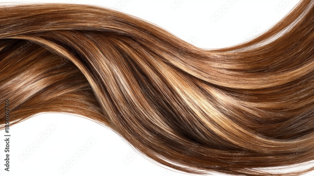 Fototapeta premium Long brown straight hair isolated on white background, natural silky smooth strands, healthy and shiny hair texture for beauty, hair care, fashion, and hairstyle concepts