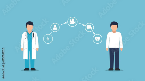 A doctor consulting a patient through a digital interface illustrating a healthcare connection