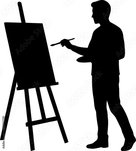 Silhouette of Painter Working on Canvas with Palette