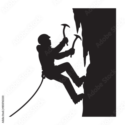 Extreme Ice Climbing Adventure Silhouette with Ice Axes and Rope