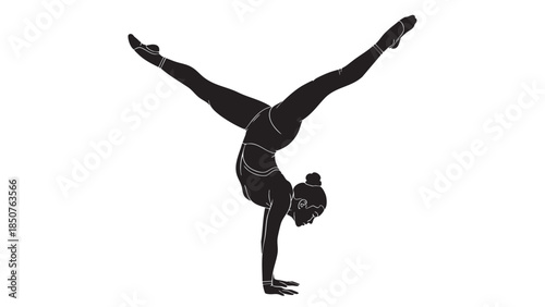Elegant female gymnast performing handstand on transparent background