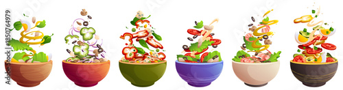 Bowls with salad, healthy food with vegetables
