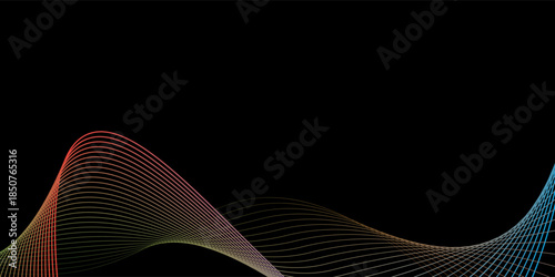 Abstract background with lines and waves. Web banner size. Element for design isolated. Vector background for brochure, booklet, flyer, poster. Colorful and black gradient