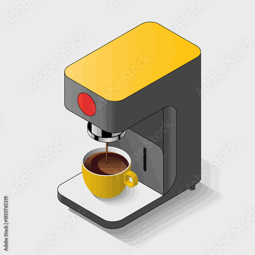 A modern coffee machine illustrated brewing a hot cup of coffee in a sleek design, representing the daily enjoyment and cultural significance of coffee around the world.