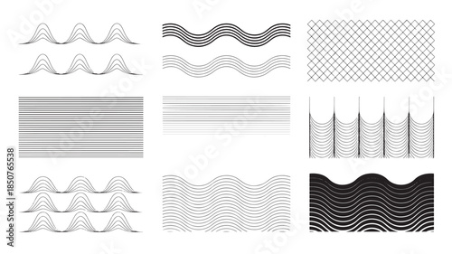 Abstract wavy patterns in various gray tones and textures for modern graphic design elements