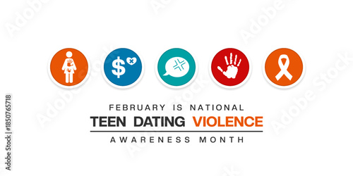 February Is Teen Dating Violence Awareness Month. People, money and more. Great for cards, banners, posters, social media and more. White background. 