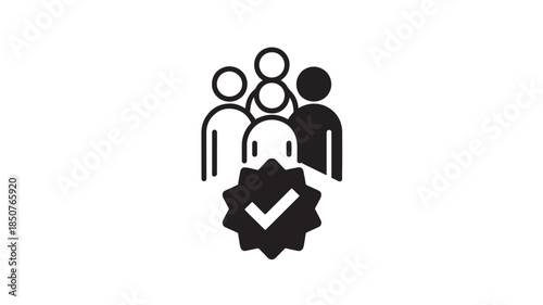 Teamwork and Verification in Simple Monochrome Iconography with Checkmark Symbol for Corporate Identity