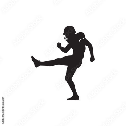 American Football Player Silhouette – Kicking Action Sports Vector
Dynamic American football player silhouette showing kicking action in athletic pose. Ideal for sports designs, football events, team 