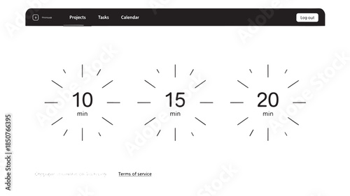 Minimalist clock interface in simple design with soft gray tones on clean white background for user interface