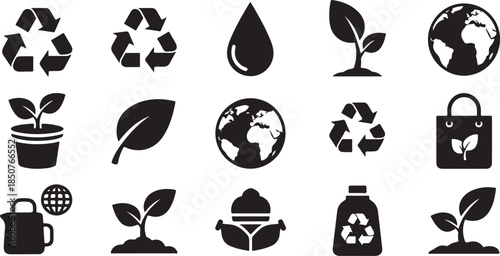 Ecology and recycling icon set for environment