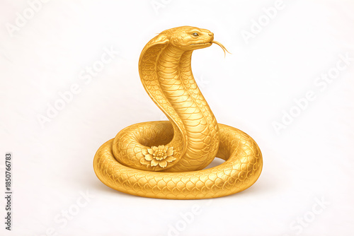 Golden snake statue with elegant coiled form and floral ornament, symbolizing wisdom, intuition, transformation, and prosperity in Chinese zodiac tradition