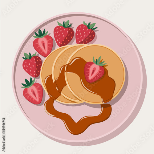 These mouthwatering pancakes topped with fresh strawberries and syrup present a delicious treat, evoking feelings of comfort and indulgence for brunch lovers everywhere.