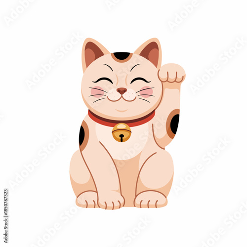 A delightful representation of a cat figurine with a raised paw, exuding charm and positivity, symbolizing luck and good fortune in a modern minimalist artistic style.