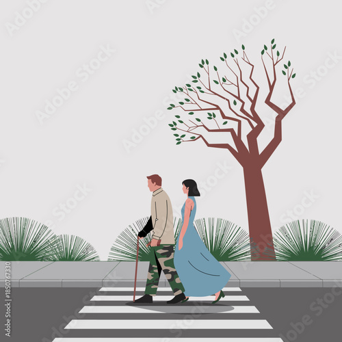 A couple walking side by side in an urban setting, showcasing companionship and support, while also reflecting the journey of life and the importance of togetherness in today's world.