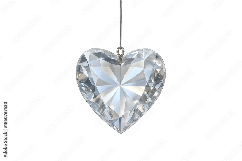 Fototapeta premium Diamond heart pendant shining with reflections on transparent background