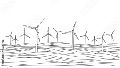 Wind farm landscape with multiple turbines