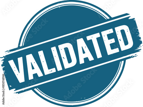 Round stamp validated blue textured rubber stamp graphic