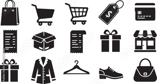 Shopping and retail black icon set