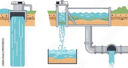 Water Treatment System Illustration Showing Filtration and Piping