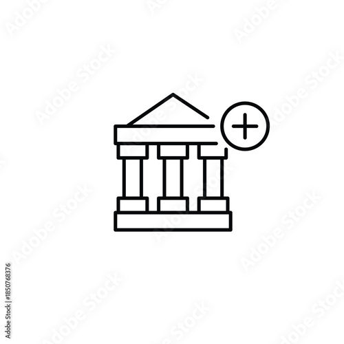 Bank and plus. Growing investments and add new savings account. Pixel perfect, editable stroke vector icon