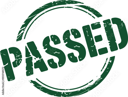 Passed Stamp – Green Circular Distressed Label for Approval, Certification, and Success Confirmation