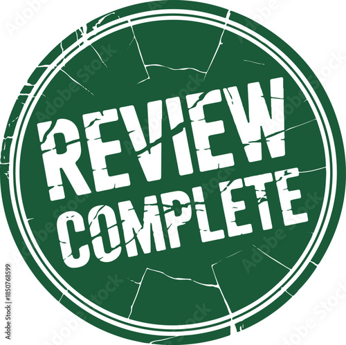 Green review complete stamp on transparent background for approval