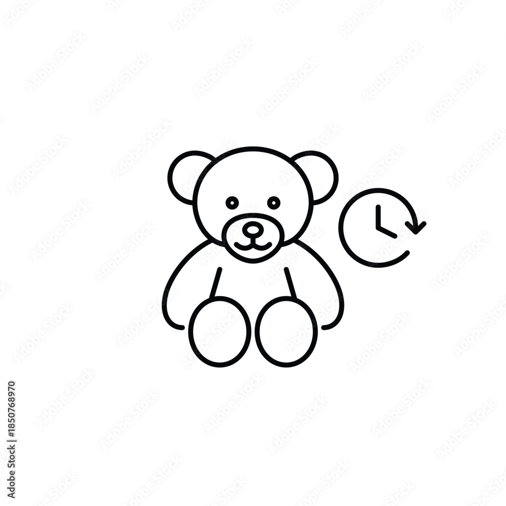 Fototapeta premium Stuffed bear toy and clock. Bedtime children routine. Pixel perfect, editable stroke vector icon