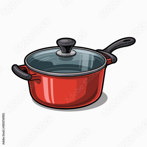 A simple yet striking illustration of a red cooking pot with a glass lid, symbolizing home cooking, warmth, and the joy of preparing meals in a stylish and functional kitchen.