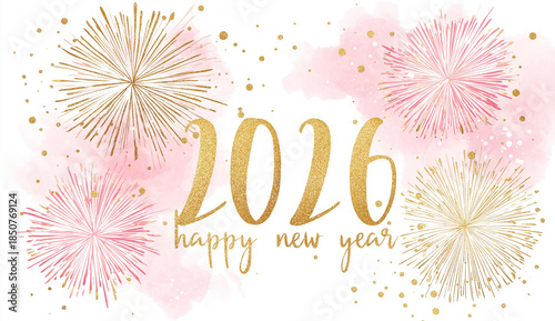 Elegant inscription rests among soft watercolor bursts creating cheerful celebratory artwork.