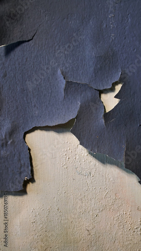 Wall with peeling and damaged black paint surface