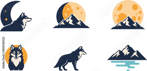 Wolf and mountain icons