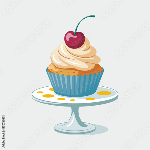 A delectable cupcake topped with rich cream and a bright cherry, perfect for showcasing indulgence and joy, ideal for desserts and sweet treats branding or packaging.