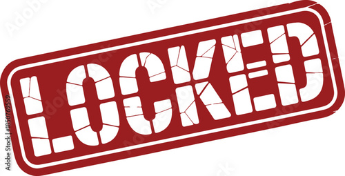 Locked stamp, red security seal, broken lock icon, access denied symbol