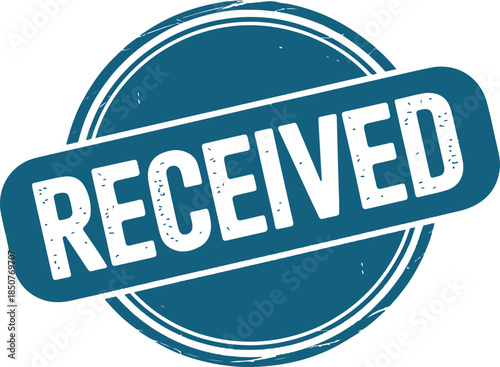 Round blue stamp received grunge retro design angled text