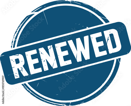 Renewed blue grunge rubber stamp on transparent background