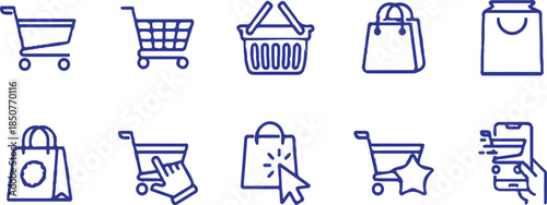 shopping bule line icons set vector illustration design collection outline style