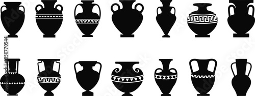 Ancient Greek and Roman Vase Silhouettes Vector Icon Set