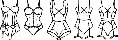 Hand Drawn Lingerie Vector Set: Corset, Bodysuit, and Underwear Line Art Collection