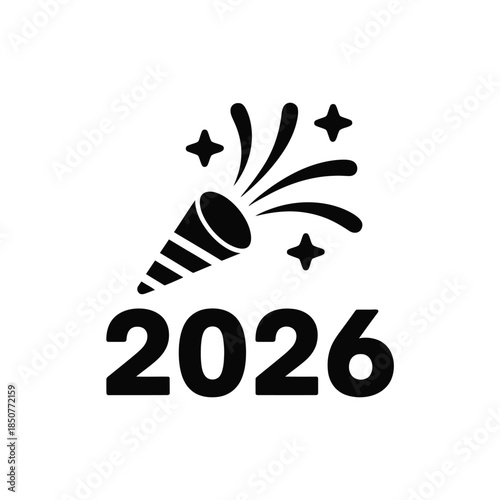 Festive celebration with confetti popper and sparkling stars marking the year 2026