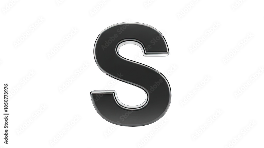 Naklejka premium Glossy Black Letter S Isolated on White Background