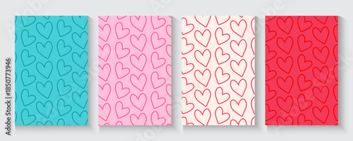 Valentines Day greeting card Creative concept. Trendy minimalist design with hearts hand drawn doodle style and frames, valentine day template for promotional sale, background, banner or landing page.