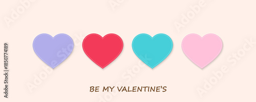 Valentines Day greeting card Creative concept. Trendy minimalist design with hearts hand drawn doodle style and frames, valentine day template for promotional sale, background, banner or landing page.