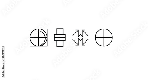 A 3d vector illustration set featuring a black globe and sphere element designed as a business logo icon or web button symbol for an internet concept