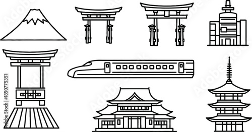 Japan Culture and Architecture Line Icons Collection,  symbols, illustration, vector,